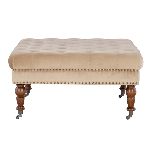 Linon Isabelle Square Tufted Wood Upholstered Ottoman in Tan Brown