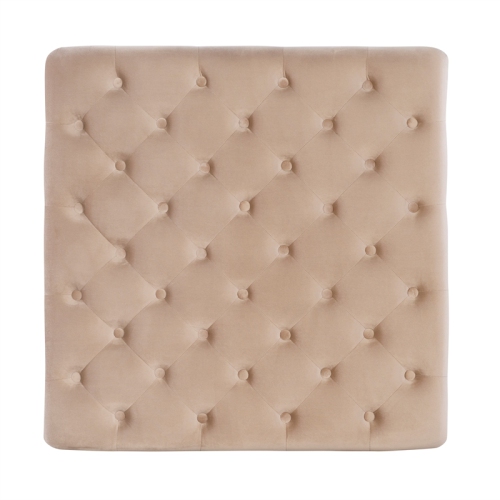 Linon Isabelle Square Tufted Wood Upholstered Ottoman in Tan Brown