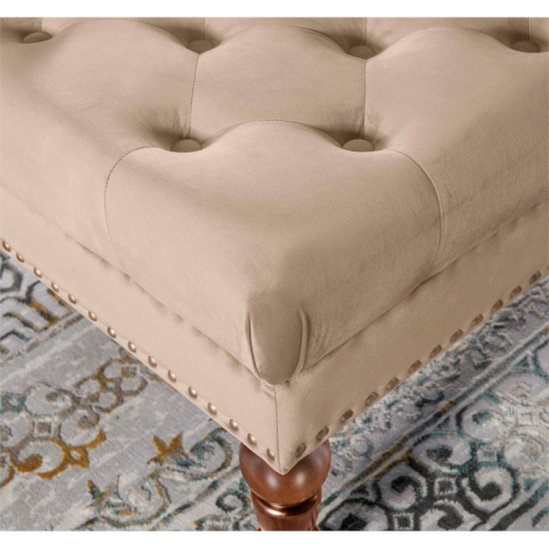 Linon Isabelle Square Tufted Wood Upholstered Ottoman in Tan Brown