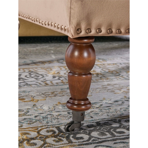 Linon Isabelle Square Tufted Wood Upholstered Ottoman in Tan Brown