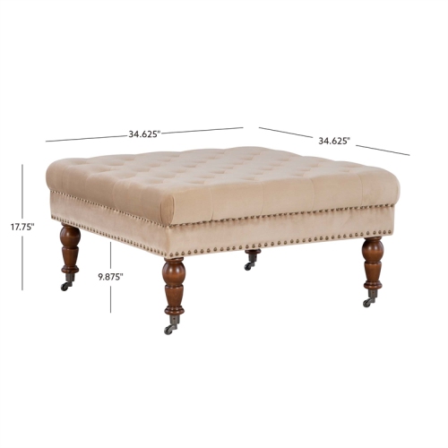 Linon Isabelle Square Tufted Wood Upholstered Ottoman in Tan Brown
