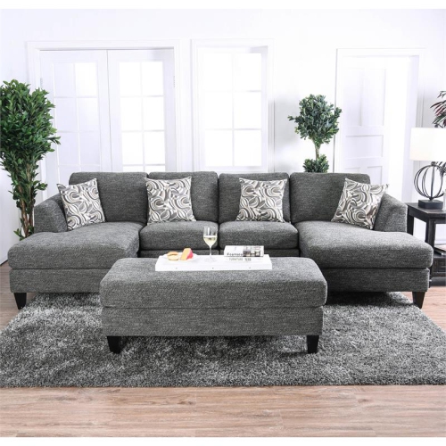 Furniture of America Burcham Transitional Chenille Upholstered Ottoman in Gray
