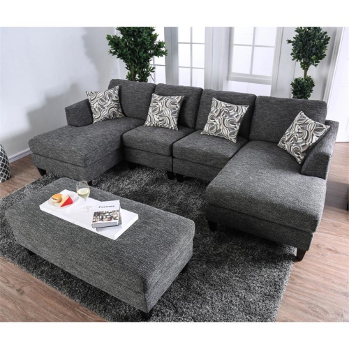 Furniture of America Burcham Transitional Chenille Upholstered Ottoman in Gray