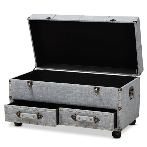 Baxton Studio Flynn Grey Upholstered 2-Drawer Storage Trunk Ottoman