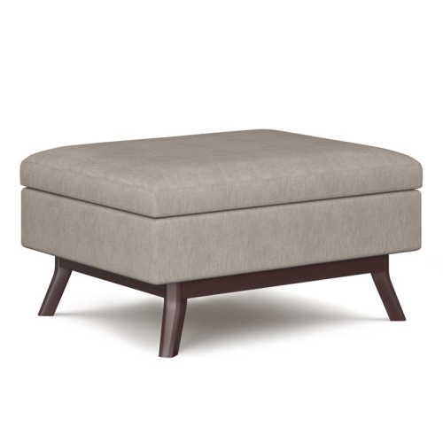 Simpli Home Owen 34" Linen Look Fabric Coffee Table Ottoman in Natural
