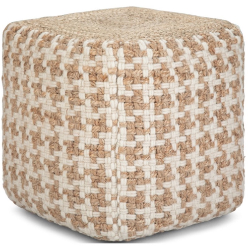 SIMPLI HOME  Cullen Boho Cube Pouf In Natural Woven Wool And Jute