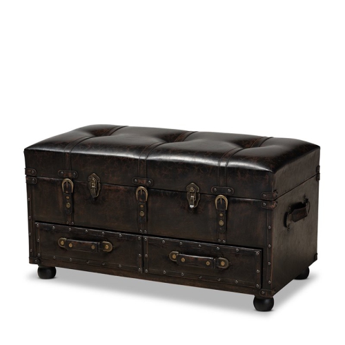 BOWERY HILL  Faux Leather Upholstered Storage Trunk Ottoman In Dark Brown