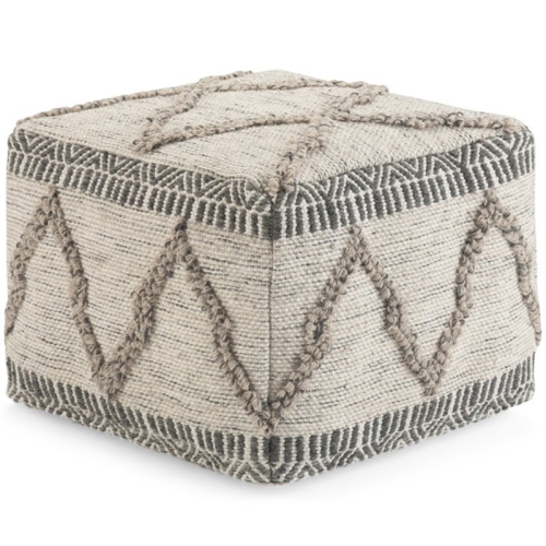 SIMPLI HOME  Sweeney Boho Square Pouf In Gray And Natural Handloom Woven Pattern