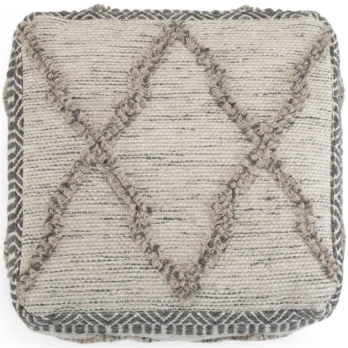 Simpli Home Sweeney Boho Square Pouf in Gray and Natural Handloom Woven Pattern