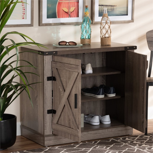 Bowery Hill Farmhouse Brown Finished Wood 2-Door Shoe Storage Cabinet
