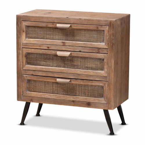 BOWERY HILL  Finished Wood And Rattan 3-Drawer Storage Cabinet In Brown