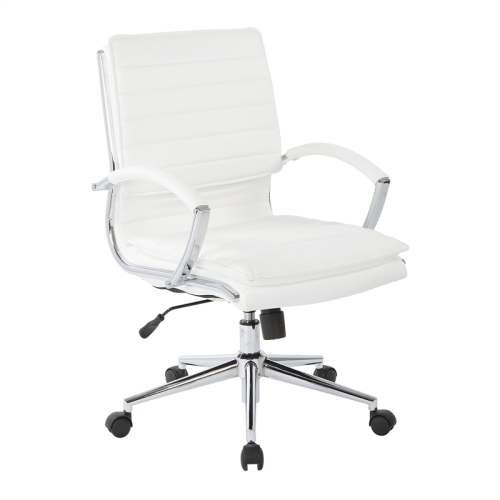 OFFICE STAR  Mid Back Manager's Faux Leather Chair In With Chrome Base In White