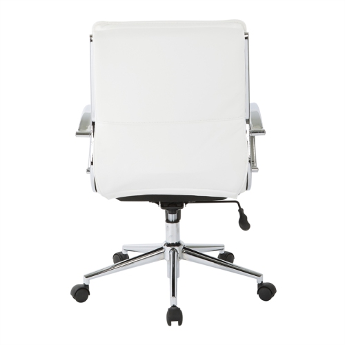 Fauteuil de direction en similicuir blanc à dossier mi-hauteur avec base chromée