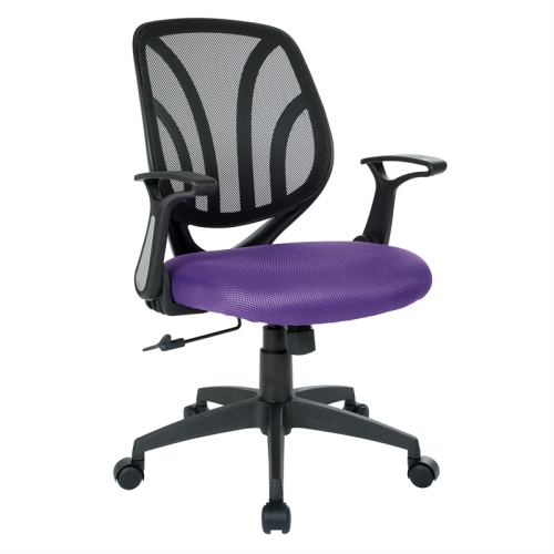 OFFICE STAR  Screen Back Chair With Purple Mesh Flip Arms And Accents In Silver