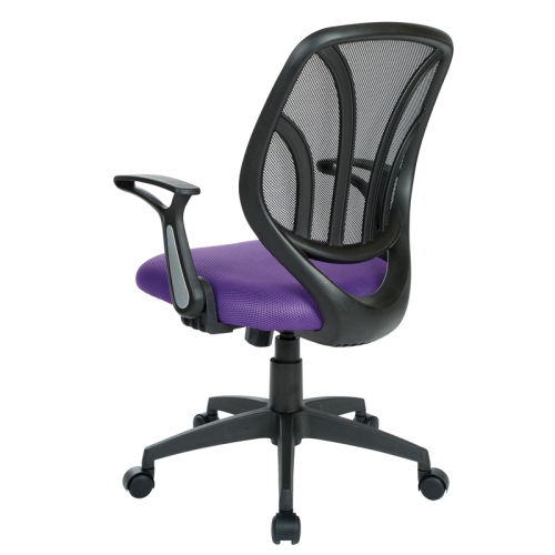 Screen Back Chair with Purple Mesh Flip Arms and Silver Accents