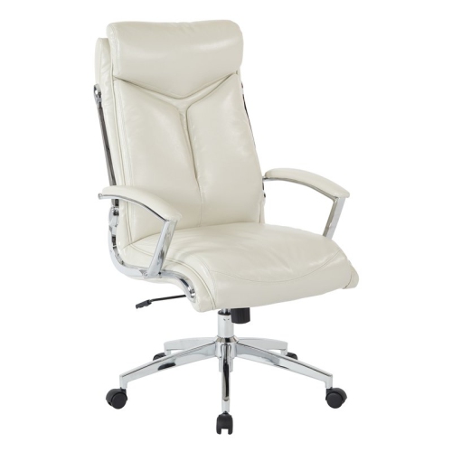 OFFICE STAR  Executive Faux Leather High Back Chair In Cream With Padded Arms