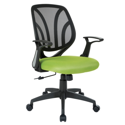 OFFICE STAR  Screen Back Chair With Mesh Flip Arms And Silver Accents In Green