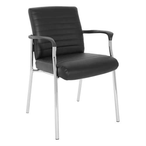 OFFICE STAR  Guest Chair In Faux Leather With Chrome Frame In Black