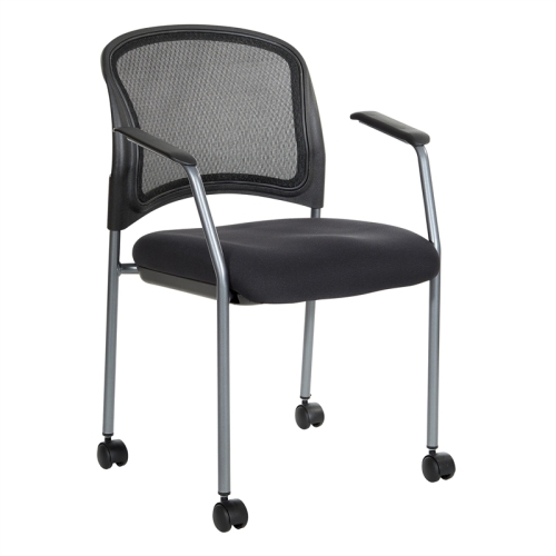 OFFICE STAR  Titanium Finish Rolling Visitors Chair In Fabric In Black