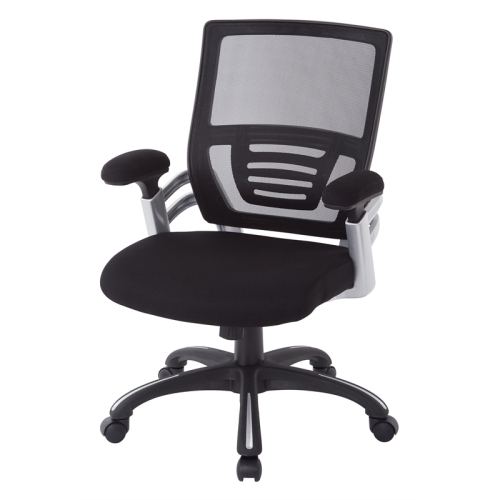 Mesh Back Black Manager's Chair with Fabric Seat Adjustable Fabric Padded Arms
