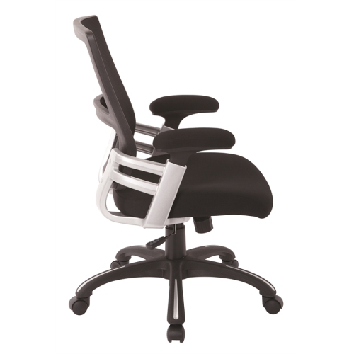 Mesh Back Black Manager's Chair with Fabric Seat Adjustable Fabric Padded Arms