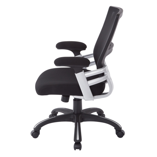 Mesh Back Black Manager's Chair with Fabric Seat Adjustable Fabric Padded Arms