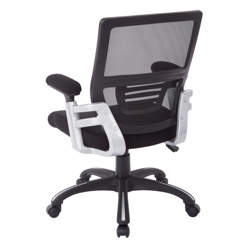 Mesh Back Black Manager's Chair with Fabric Seat Adjustable Fabric Padded Arms