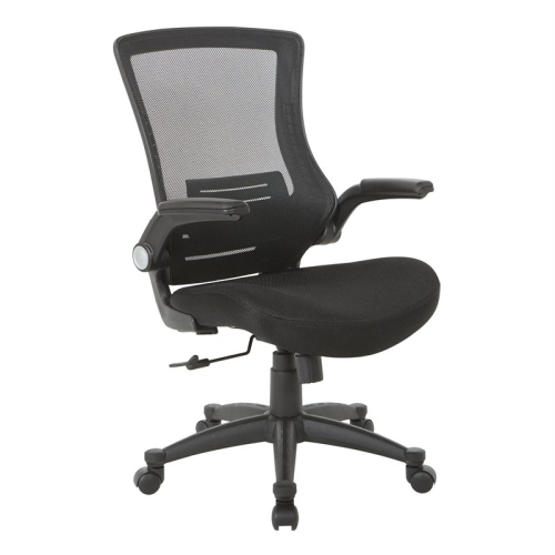 OFFICE STAR  Screen Back Manager's Chair In Fabric Mesh Seat With Pu Padded Flip Arms In Black