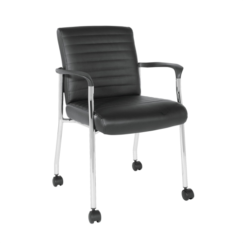 OFFICE STAR  Guest Chair In Faux Leather With Chrome Frame And Casters In Black