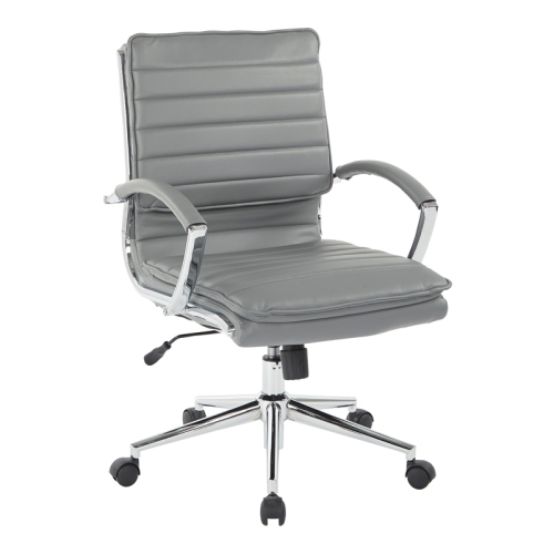 OFFICE STAR  Mid Back Manager's Faux Leather Chair In With Chrome Base In Charcoal