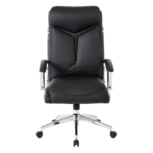 Executive Black Faux Leather High Back Chair with Padded Arms and Chrome Base