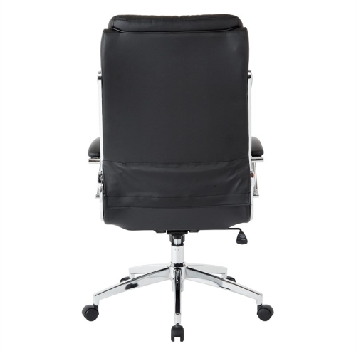 Executive Black Faux Leather High Back Chair with Padded Arms and Chrome Base