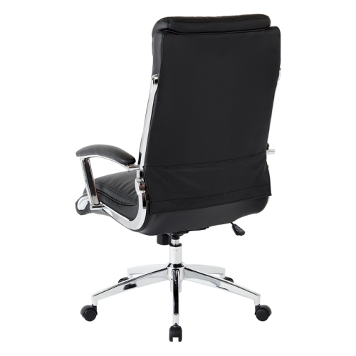 Executive Black Faux Leather High Back Chair with Padded Arms and Chrome Base