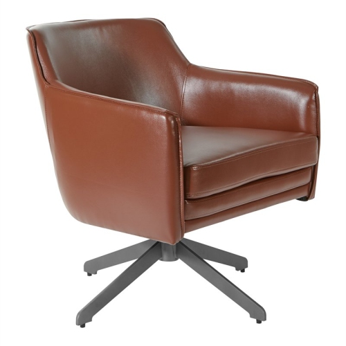 OFFICE STAR Faux Leather Guest Chair In Saddle Brown Faux Leather With Black Base