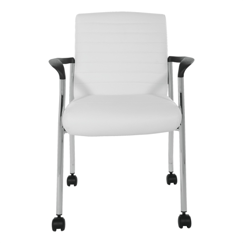 Guest Chair in White Faux Leather with Chrome Frame