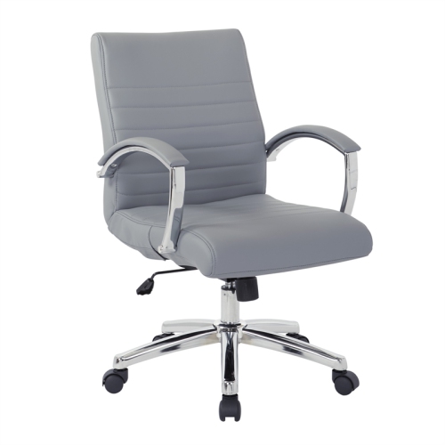 OFFICE STAR  Executive Low Back Chair In Faux Leather With Chrome Arms And Base K/d In Charcoal