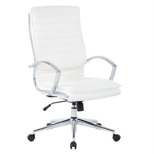 OFFICE STAR  High Back Manager's Faux Leather Chair In With Chrome Base In White