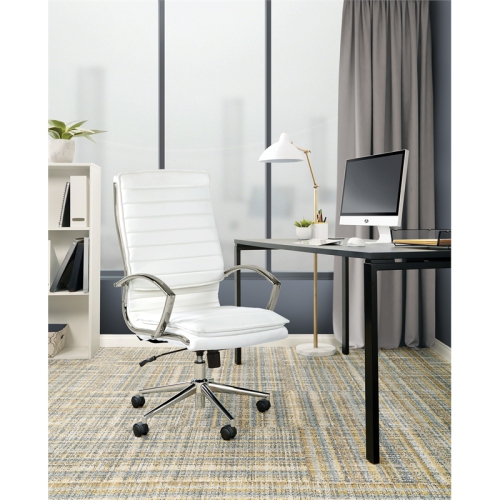 High Back Manager's Faux Leather Chair in White with Chrome Base