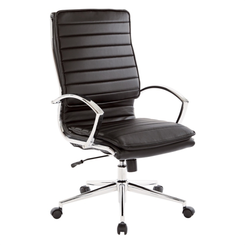 OFFICE STAR  High Back Manager's Faux Leather Chair In With Chrome Base In Black