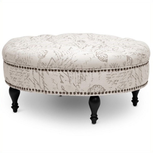 Palfrey Script Print Ottoman in Beige