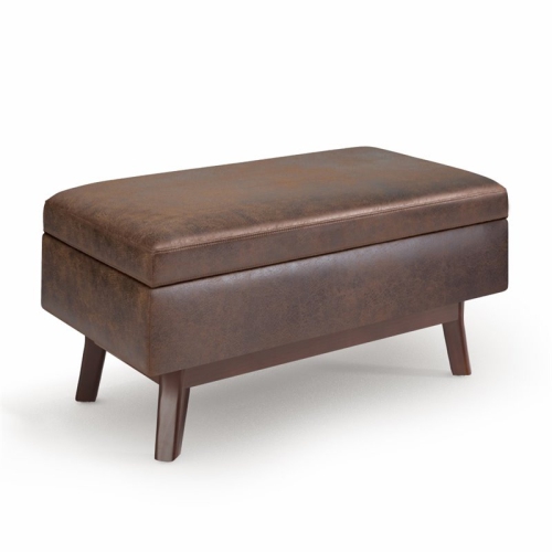 SIMPLI HOME  Owen 36" Faux Air Leather Storage Ottoman In Chestnut Brown