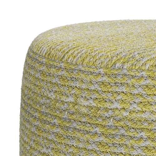 Pouf rond tressé transitionnel Bayley en coton doux jaune et naturel
