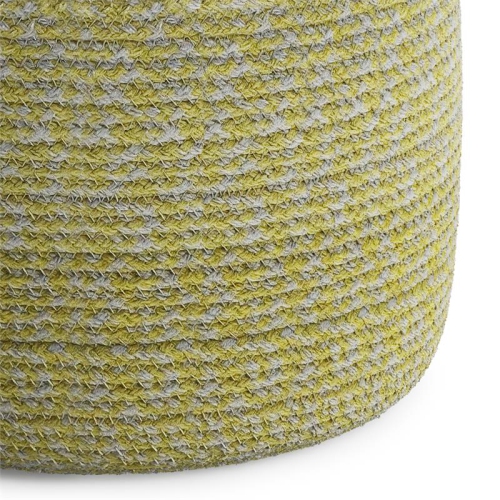 Pouf rond tressé transitionnel Bayley en coton doux jaune et naturel