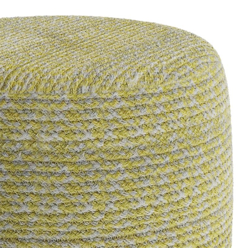 Pouf rond tressé transitionnel Bayley en coton doux jaune et naturel