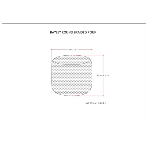 Pouf rond tressé transitionnel Bayley en coton doux jaune et naturel