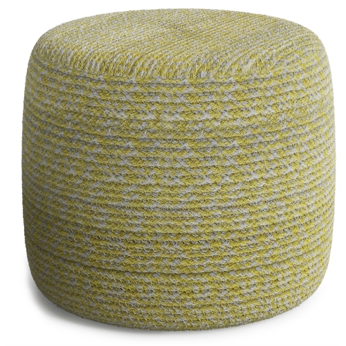 Pouf rond tressé transitionnel Bayley en coton doux jaune et naturel