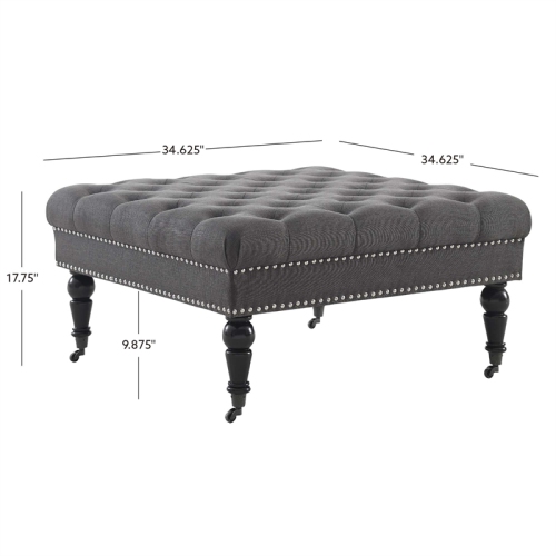 Linon Isabelle Square Wood Upholstered Ottoman in Charcoal Gray