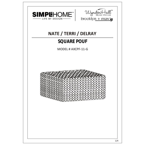 Simpli Home Nate Boho Square Pouf in Patterned Gray Melange Cotton