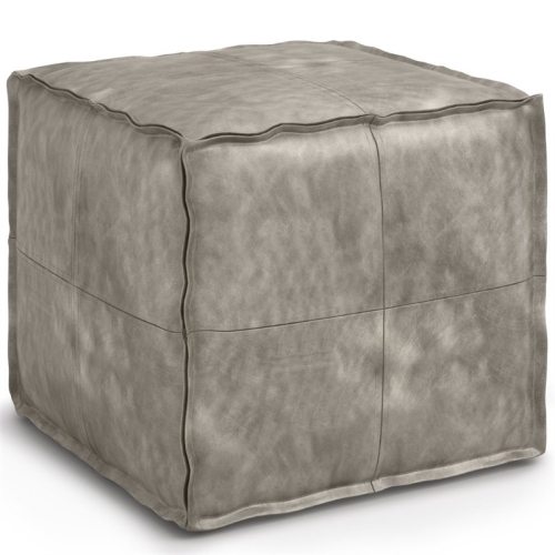 SIMPLI HOME  Brody Boho Square Pouf In Distressed Gray Faux Leather