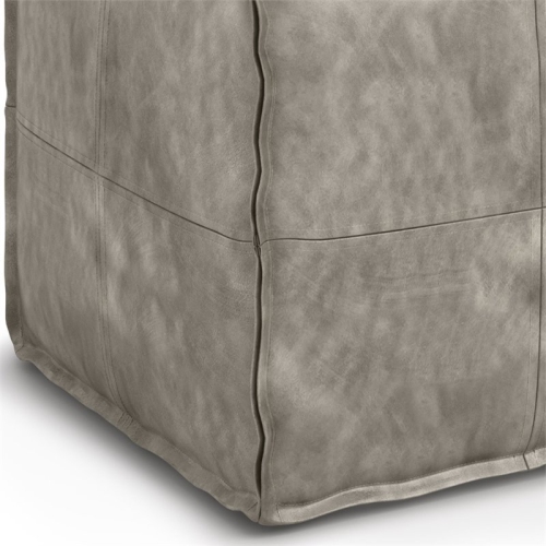 Simpli Home Brody Boho Square Pouf in Distressed Gray Faux Leather